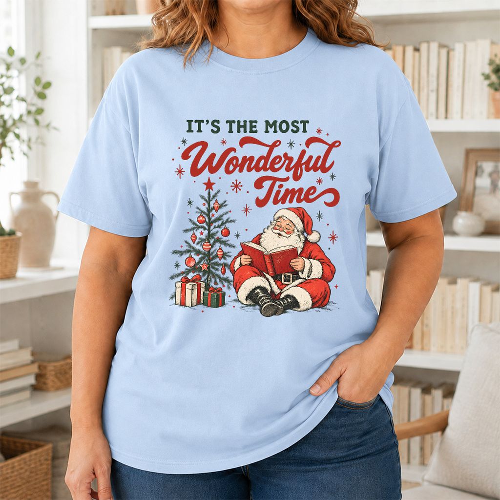 It’s The Most Wonderful Time Printed T-Shirt | Christmas Reader Gift Light Blue