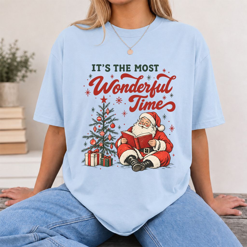 It’s The Most Wonderful Time Printed T-Shirt | Christmas Reader Gift Light Blue