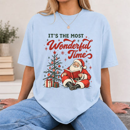 It’s The Most Wonderful Time Printed T-Shirt | Christmas Reader Gift Light Blue