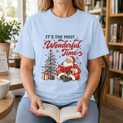 It’s The Most Wonderful Time Printed T-Shirt | Christmas Reader Gift Light Blue