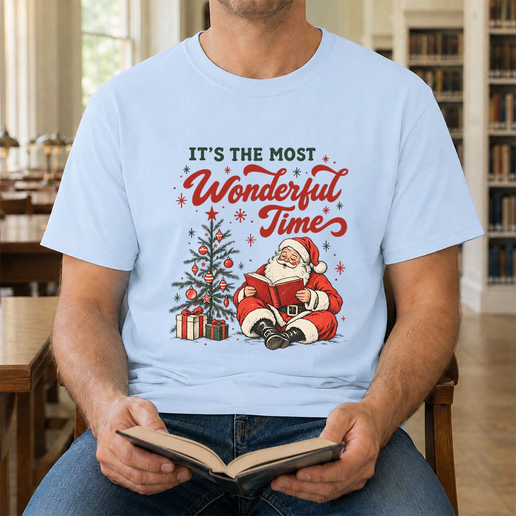 It’s The Most Wonderful Time Printed T-Shirt | Christmas Reader Gift Light Blue