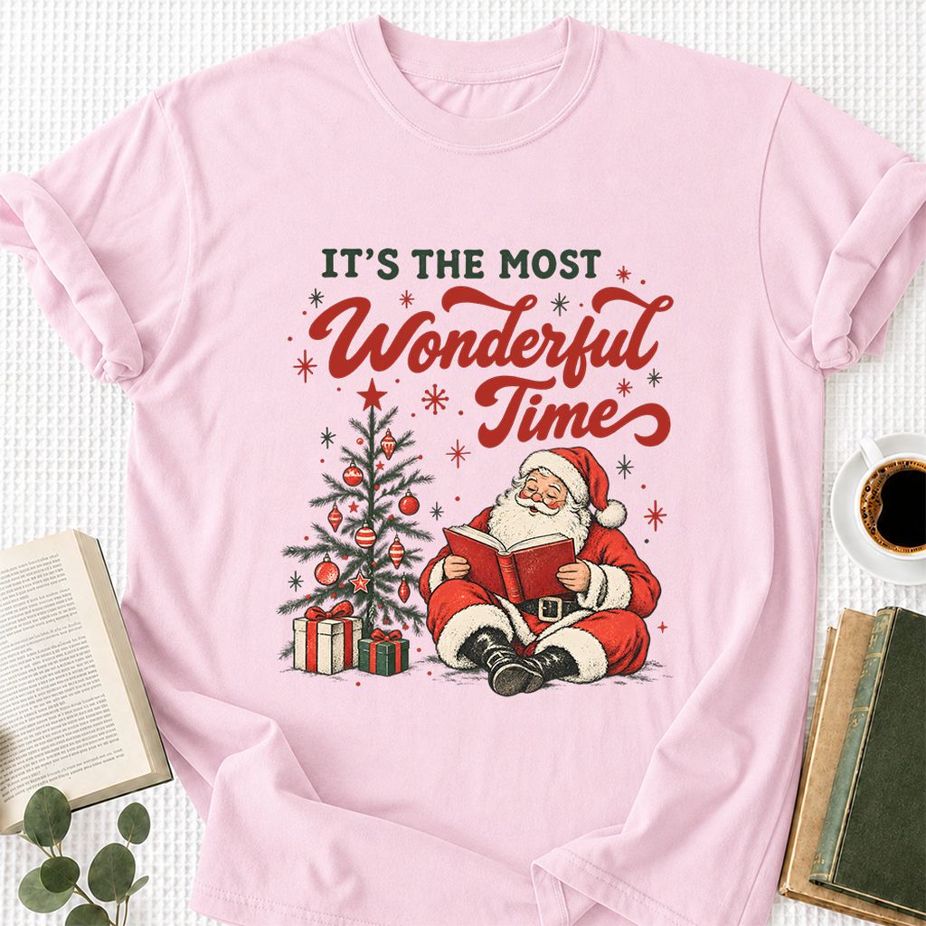 It’s The Most Wonderful Time Printed T-Shirt | Christmas Reader Gift Light Pink