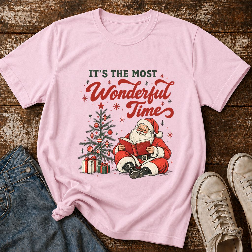 It’s The Most Wonderful Time Printed T-Shirt | Christmas Reader Gift Light Pink