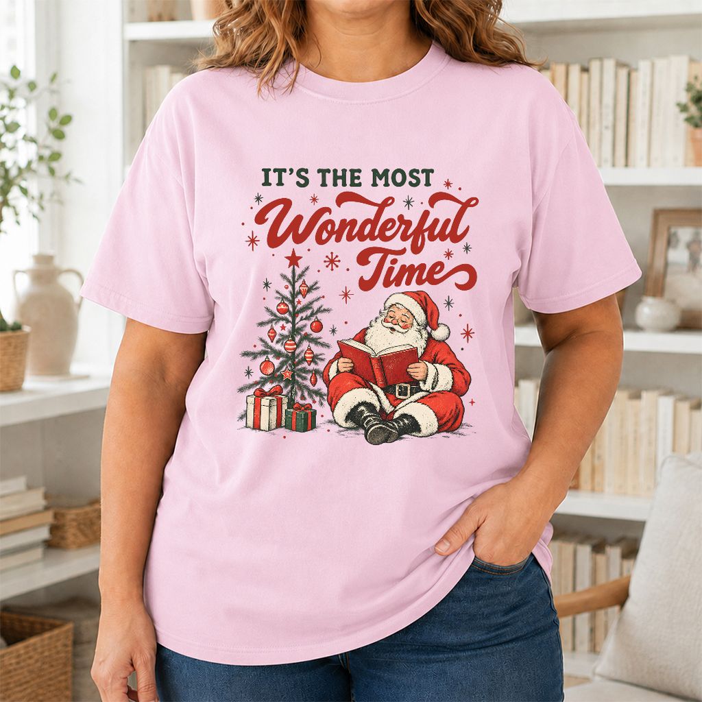 It’s The Most Wonderful Time Printed T-Shirt | Christmas Reader Gift Light Pink