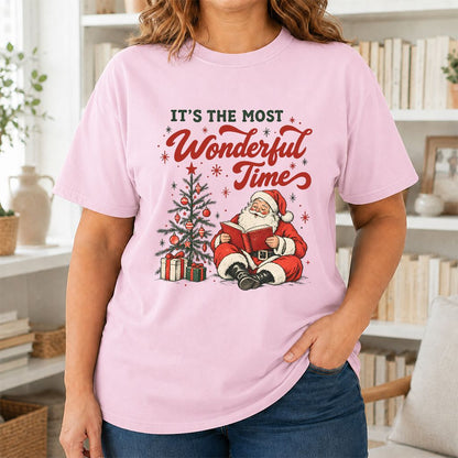 It’s The Most Wonderful Time Printed T-Shirt | Christmas Reader Gift Light Pink