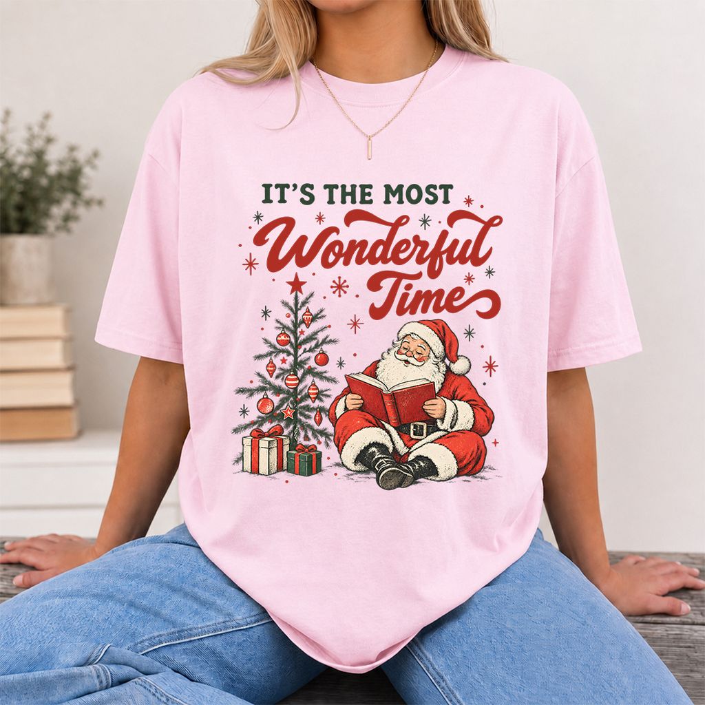 It’s The Most Wonderful Time Printed T-Shirt | Christmas Reader Gift Light Pink