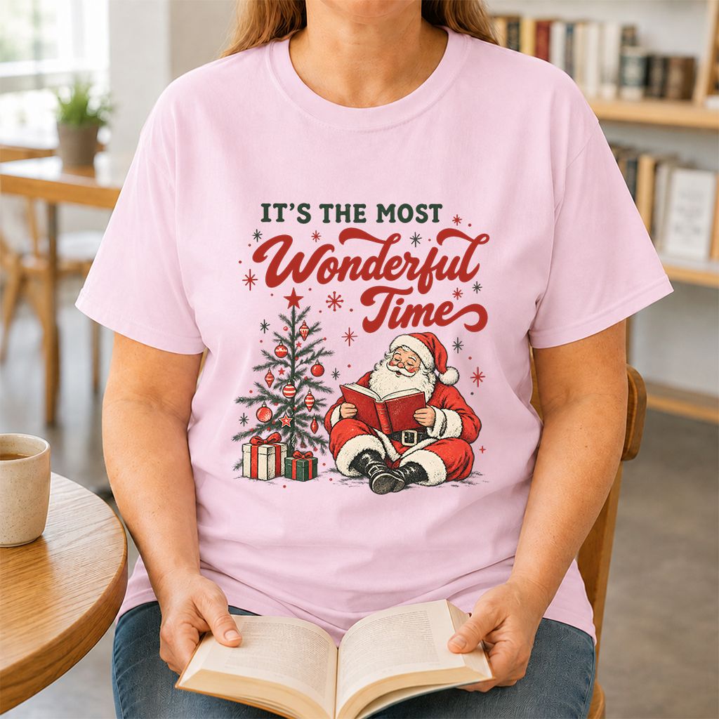 It’s The Most Wonderful Time Printed T-Shirt | Christmas Reader Gift Light Pink
