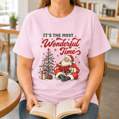It’s The Most Wonderful Time Printed T-Shirt | Christmas Reader Gift Light Pink