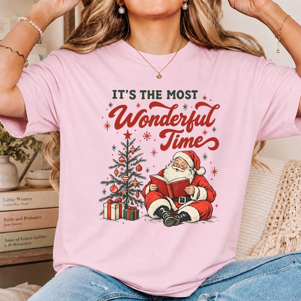 It’s The Most Wonderful Time Printed T-Shirt | Christmas Reader Gift Light Pink
