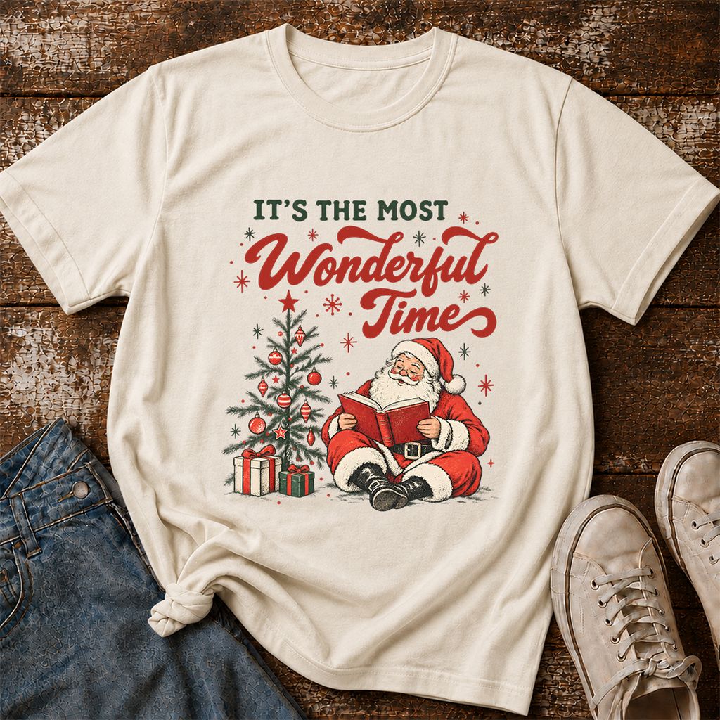 It’s The Most Wonderful Time Printed T-Shirt | Christmas Reader Gift Natural
