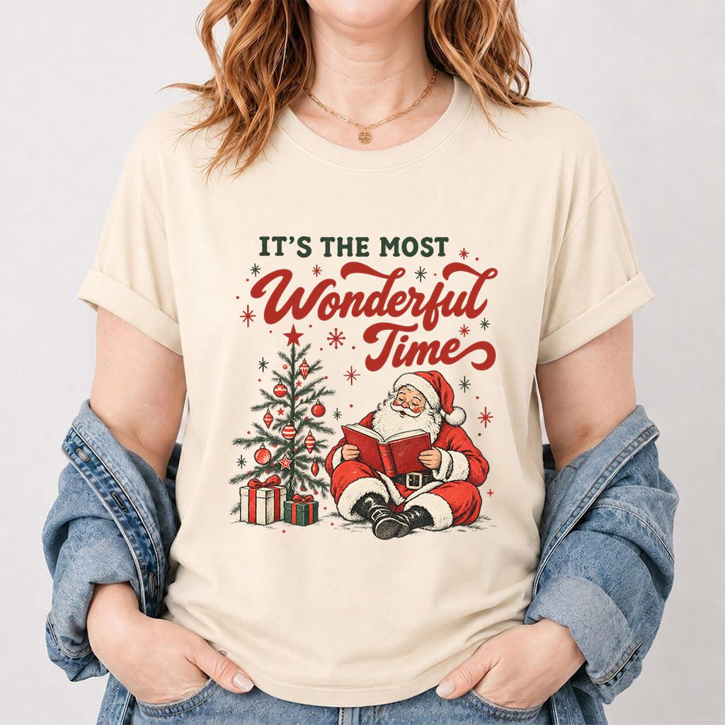 It’s The Most Wonderful Time Printed T-Shirt | Christmas Reader Gift Natural