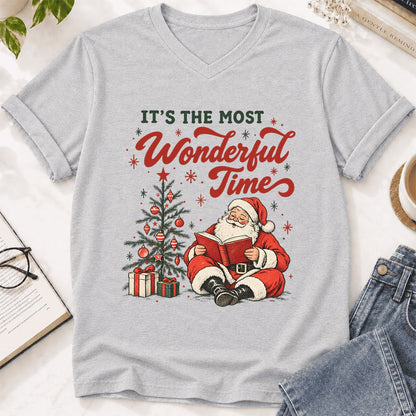 It’s The Most Wonderful Time Ultra-Soft V-Neck | Christmas Reader Gift Ash