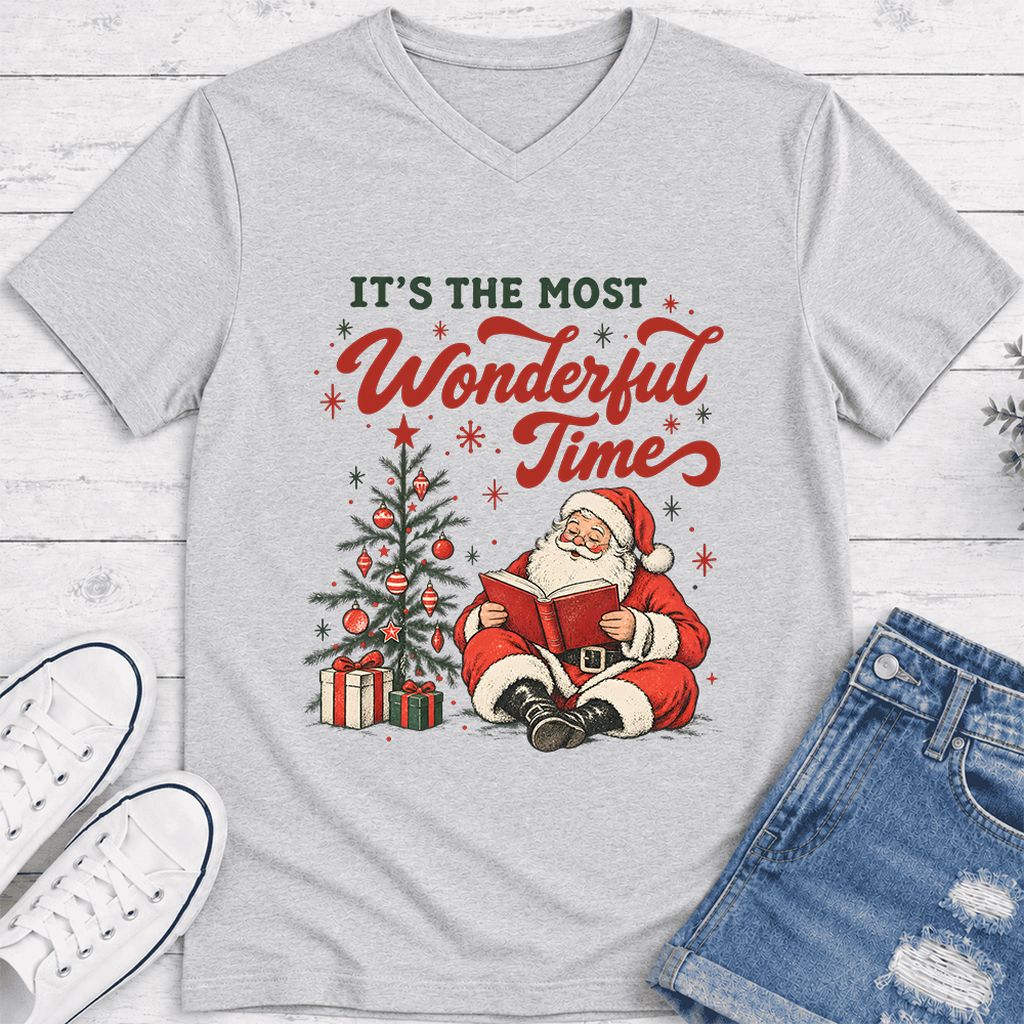 It’s The Most Wonderful Time Ultra-Soft V-Neck | Christmas Reader Gift Ash