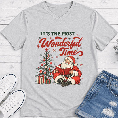 It’s The Most Wonderful Time Ultra-Soft V-Neck | Christmas Reader Gift Ash