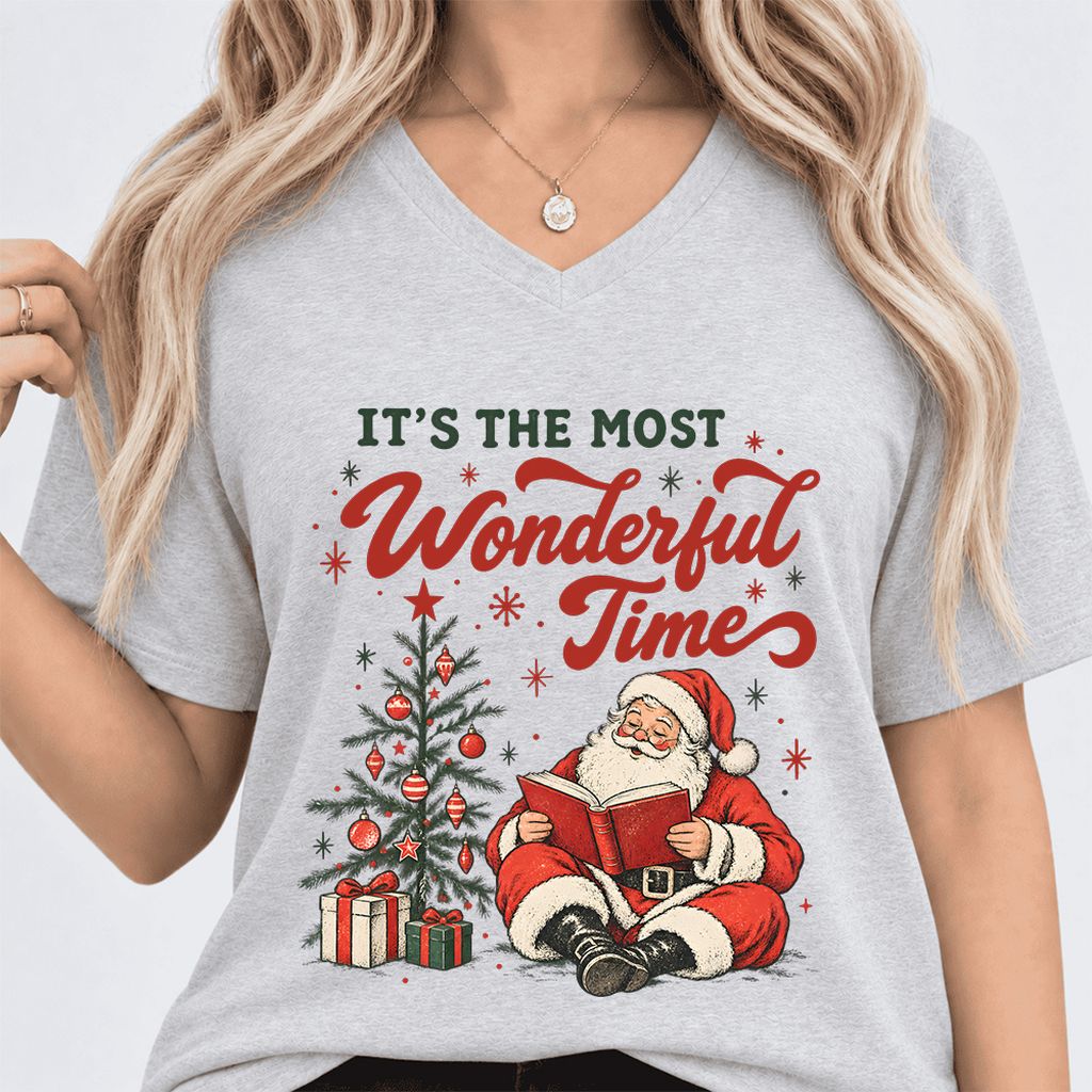It’s The Most Wonderful Time Ultra-Soft V-Neck | Christmas Reader Gift Ash