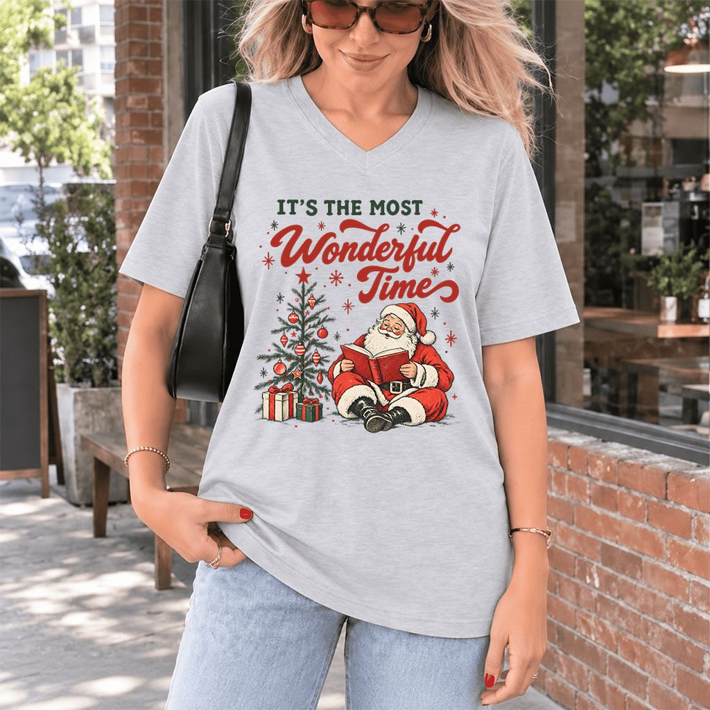 It’s The Most Wonderful Time Ultra-Soft V-Neck | Christmas Reader Gift Ash
