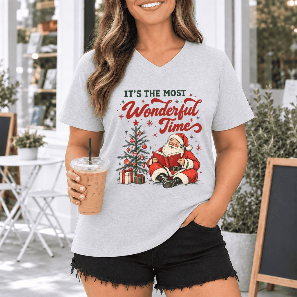 It’s The Most Wonderful Time Ultra-Soft V-Neck | Christmas Reader Gift Ash
