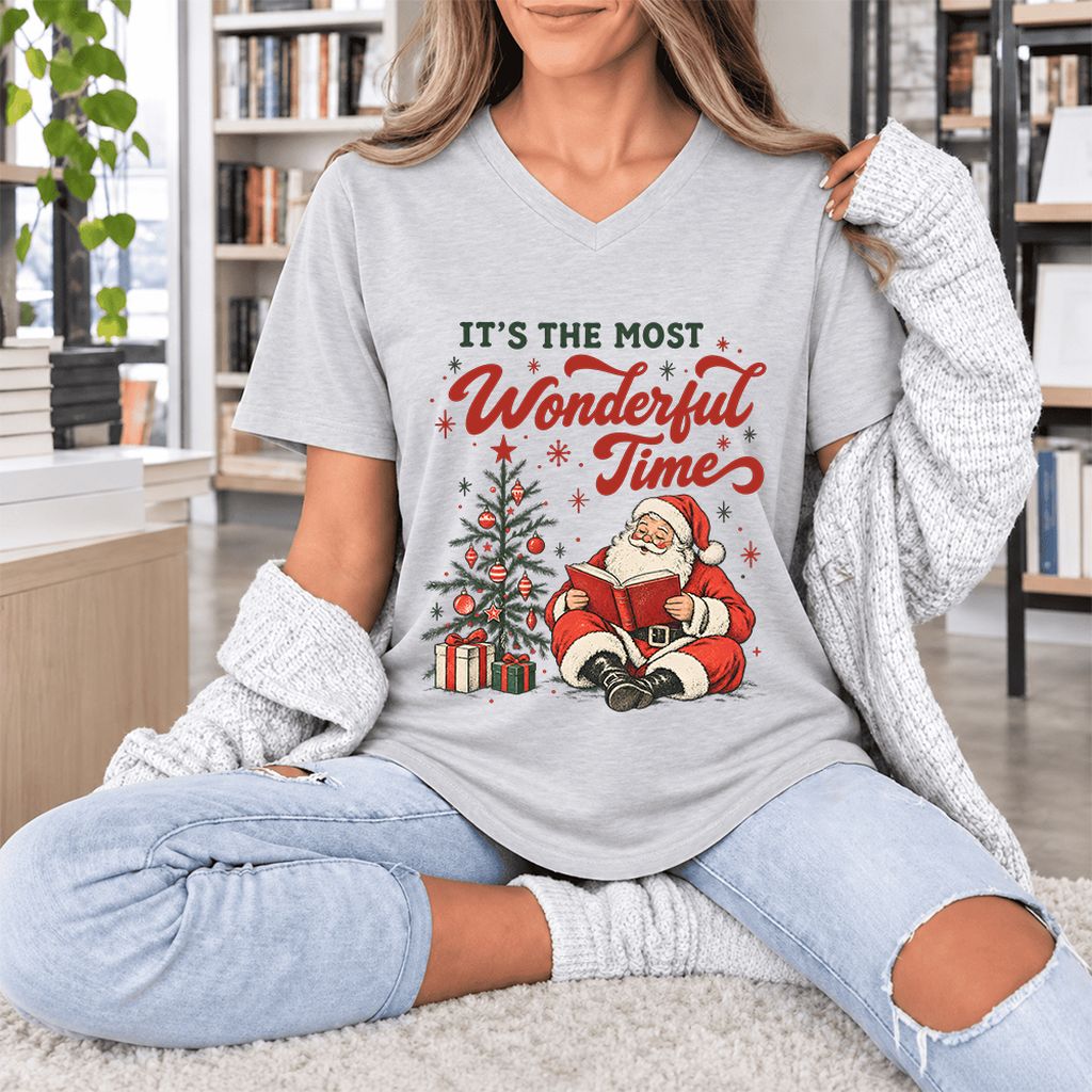 It’s The Most Wonderful Time Ultra-Soft V-Neck | Christmas Reader Gift Ash