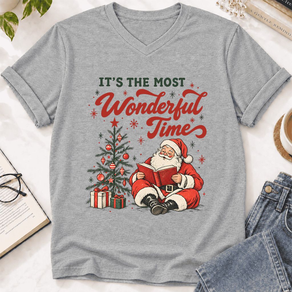It’s The Most Wonderful Time Ultra-Soft V-Neck | Christmas Reader Gift Athletic Heather