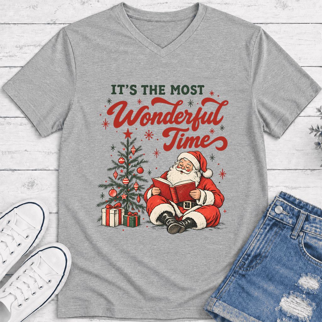 It’s The Most Wonderful Time Ultra-Soft V-Neck | Christmas Reader Gift Athletic Heather