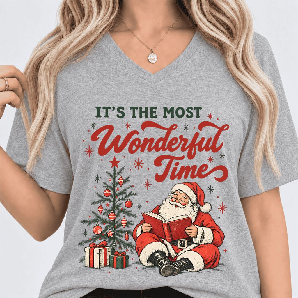 It’s The Most Wonderful Time Ultra-Soft V-Neck | Christmas Reader Gift Athletic Heather