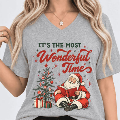 It’s The Most Wonderful Time Ultra-Soft V-Neck | Christmas Reader Gift Athletic Heather