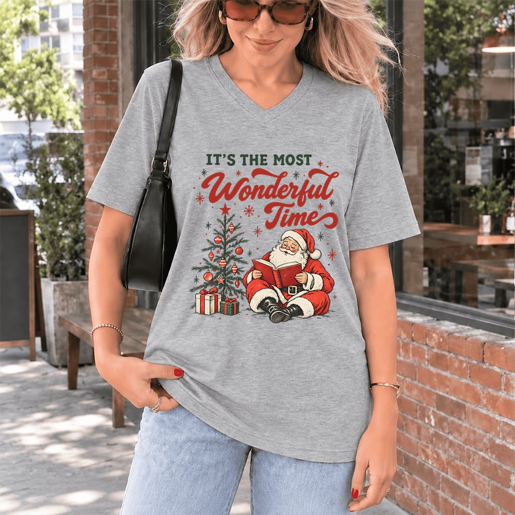 It’s The Most Wonderful Time Ultra-Soft V-Neck | Christmas Reader Gift Athletic Heather