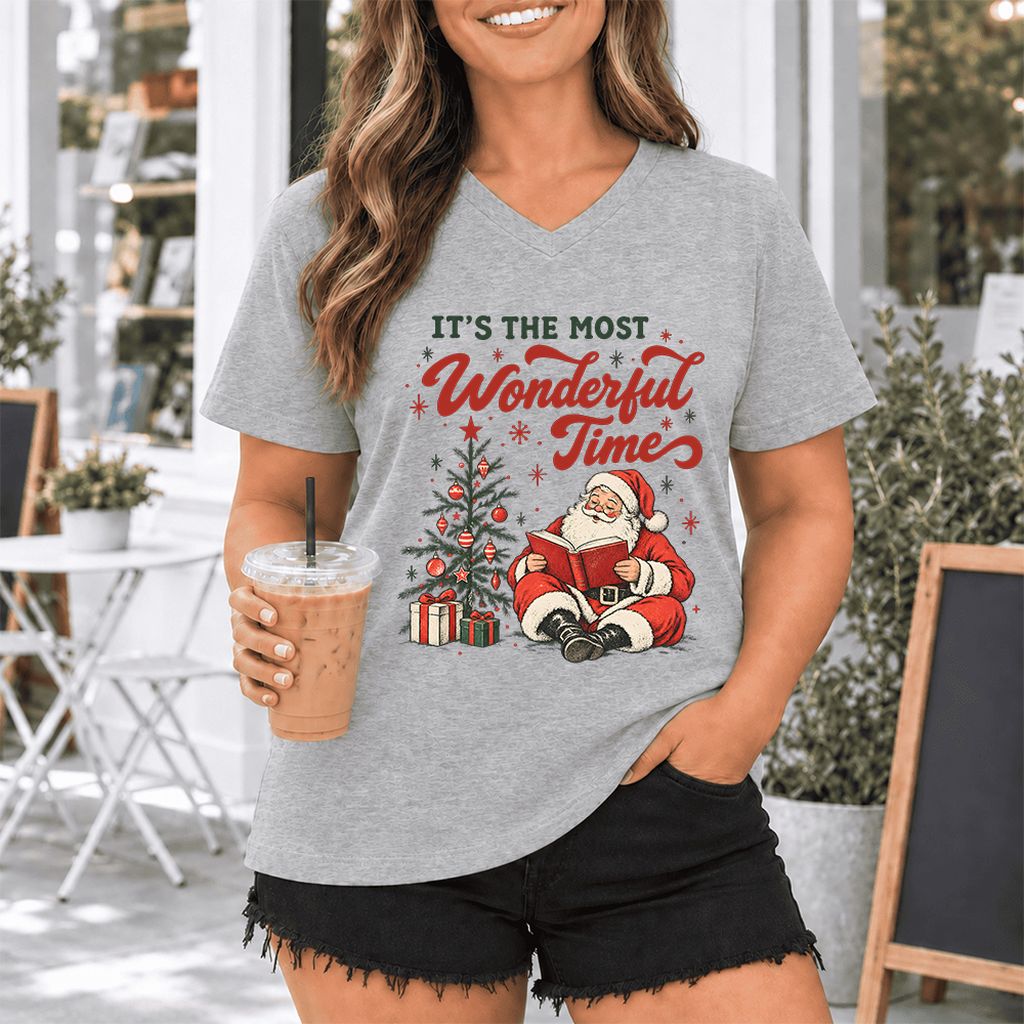 It’s The Most Wonderful Time Ultra-Soft V-Neck | Christmas Reader Gift Athletic Heather
