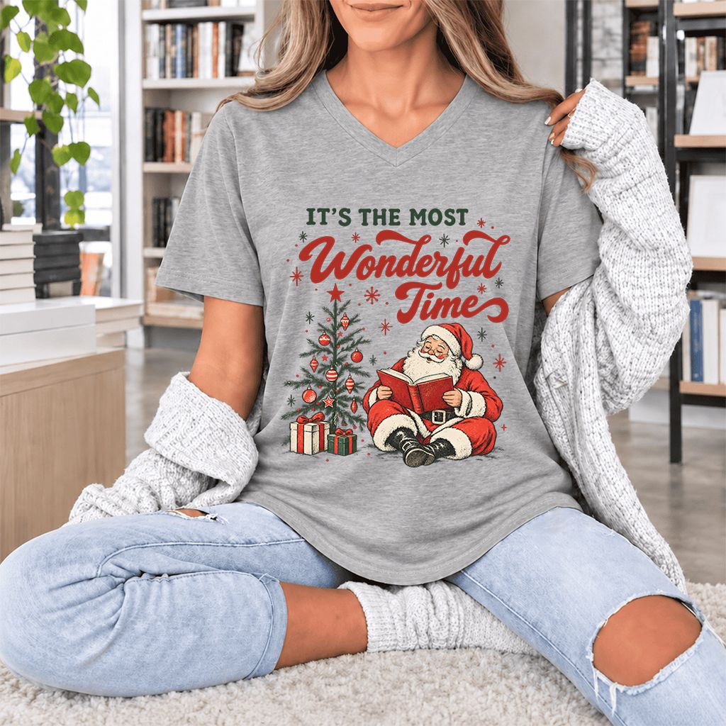 It’s The Most Wonderful Time Ultra-Soft V-Neck | Christmas Reader Gift Athletic Heather