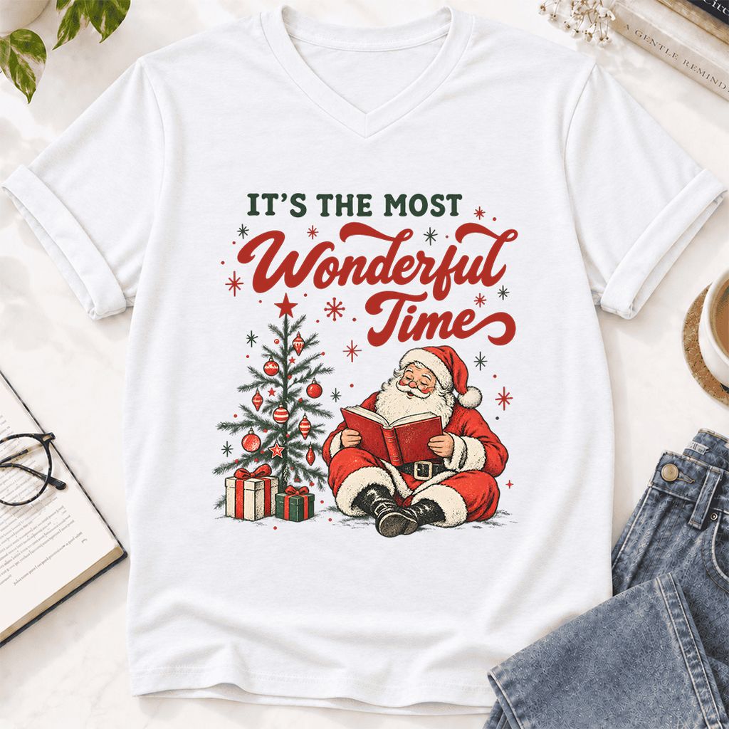 It’s The Most Wonderful Time Ultra-Soft V-Neck | Christmas Reader Gift White