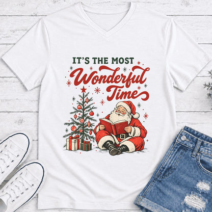 It’s The Most Wonderful Time Ultra-Soft V-Neck | Christmas Reader Gift White