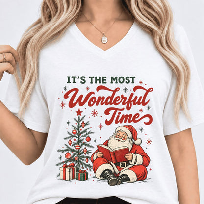 It’s The Most Wonderful Time Ultra-Soft V-Neck | Christmas Reader Gift White