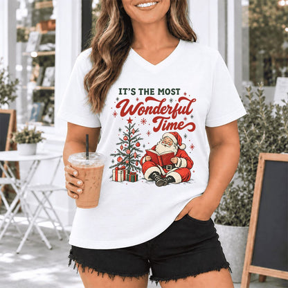 It’s The Most Wonderful Time Ultra-Soft V-Neck | Christmas Reader Gift White