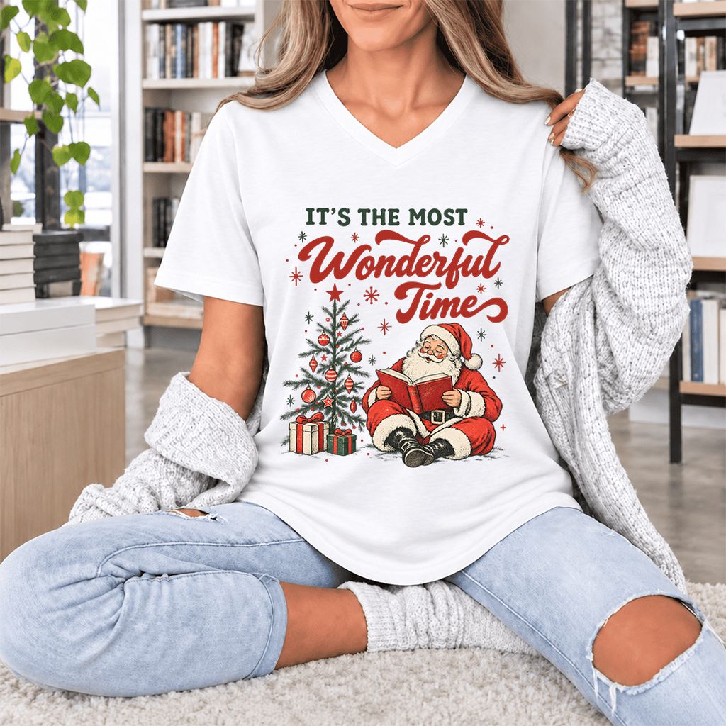 It’s The Most Wonderful Time Ultra-Soft V-Neck | Christmas Reader Gift White