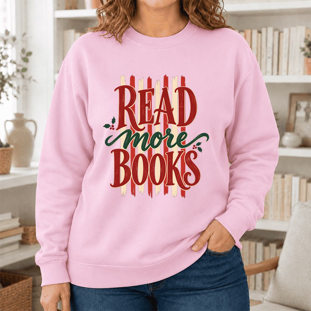 READ More BOOKS Printed Sweatshirt | Christmas Book Lover Gift Light Pink