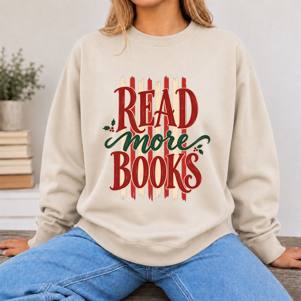 READ More BOOKS Printed Sweatshirt | Christmas Book Lover Gift Sand