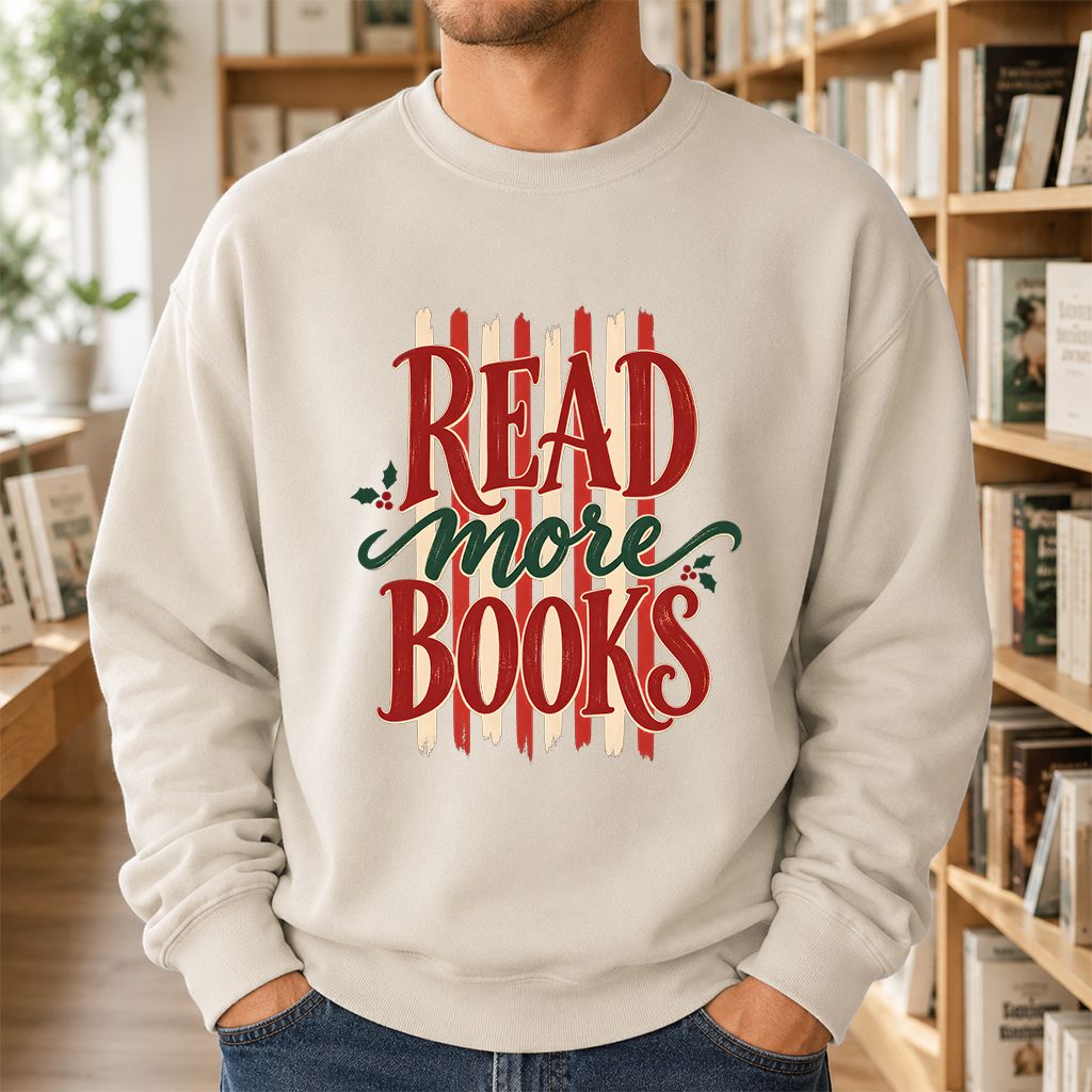 READ More BOOKS Printed Sweatshirt | Christmas Book Lover Gift Sand