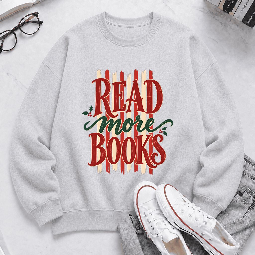 READ More BOOKS Printed Sweatshirt | Christmas Book Lover Gift Sport Grey