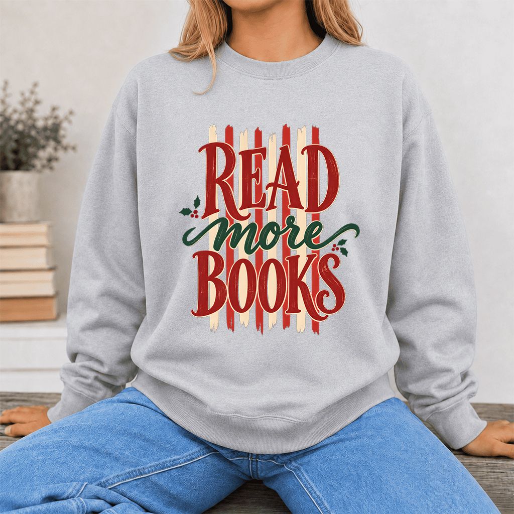 READ More BOOKS Printed Sweatshirt | Christmas Book Lover Gift Sport Grey