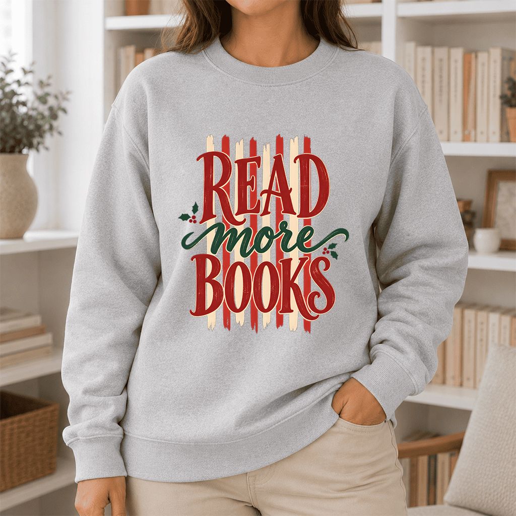 READ More BOOKS Printed Sweatshirt | Christmas Book Lover Gift Sport Grey