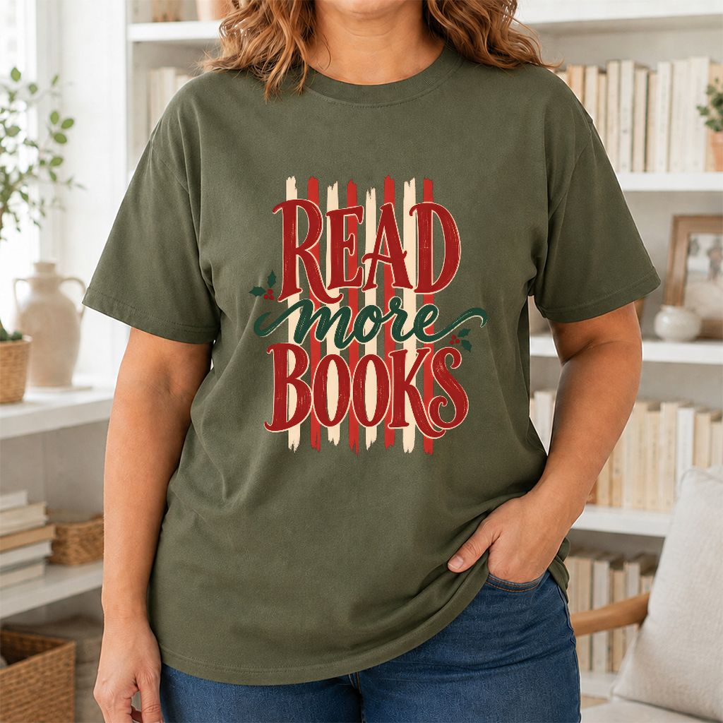 READ More BOOKS Printed T-Shirt | Christmas Book Lover Gift Military Green