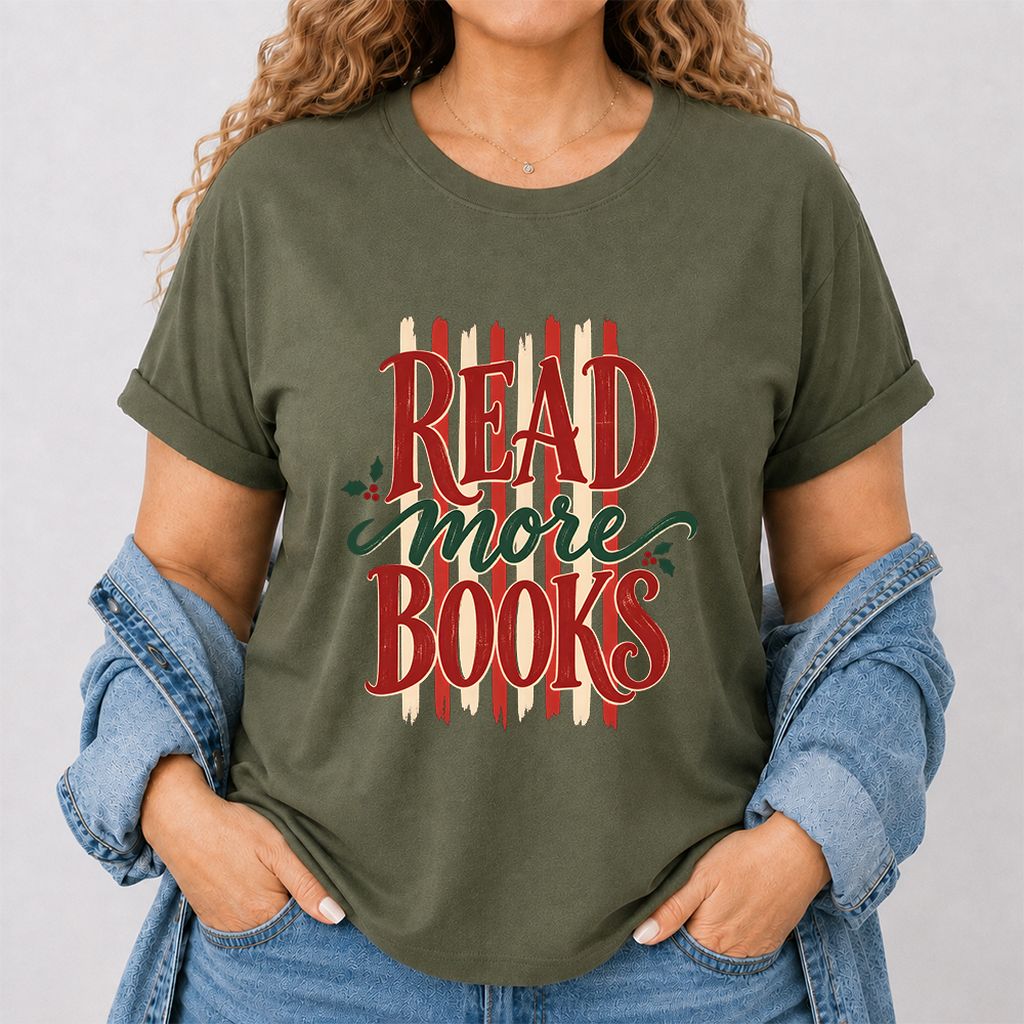 READ More BOOKS Printed T-Shirt | Christmas Book Lover Gift Military Green