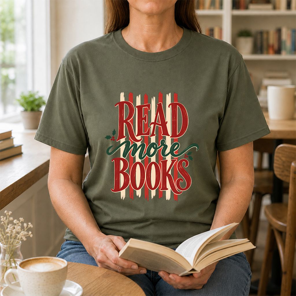READ More BOOKS Printed T-Shirt | Christmas Book Lover Gift Military Green