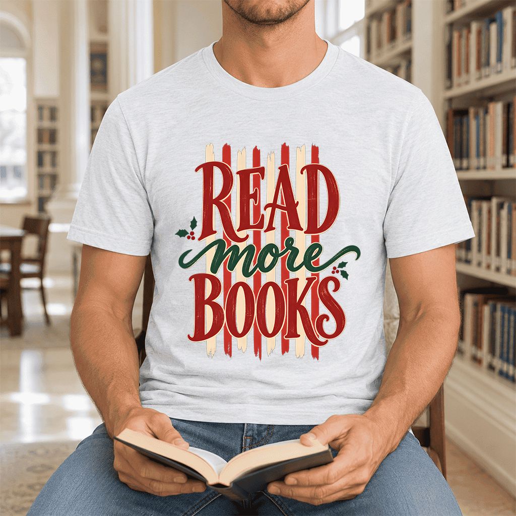 Read More Books Ultra-Soft Cotton T-Shirt | Christmas Book Lover Gift Ash
