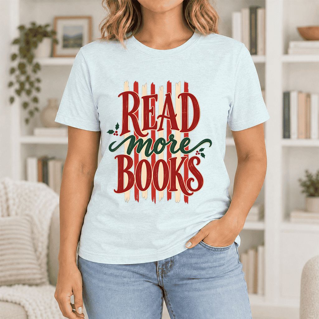 Read More Books Ultra-Soft Cotton T-Shirt | Christmas Book Lover Gift Heather Ice Blue