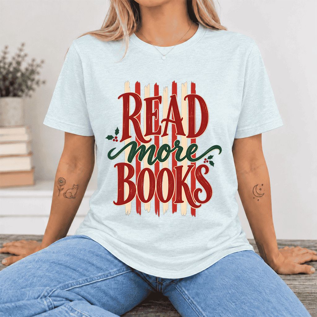 Read More Books Ultra-Soft Cotton T-Shirt | Christmas Book Lover Gift Heather Ice Blue