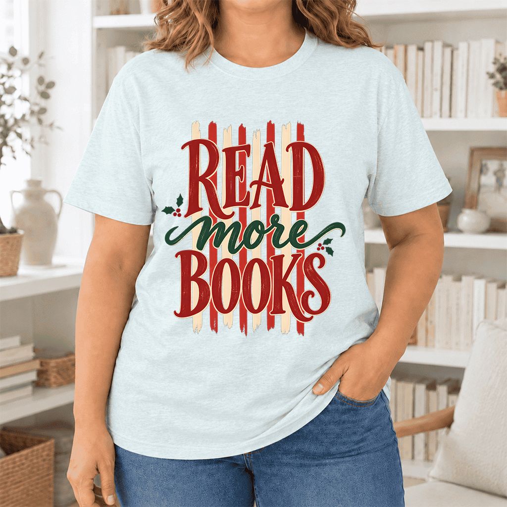 Read More Books Ultra-Soft Cotton T-Shirt | Christmas Book Lover Gift Heather Ice Blue