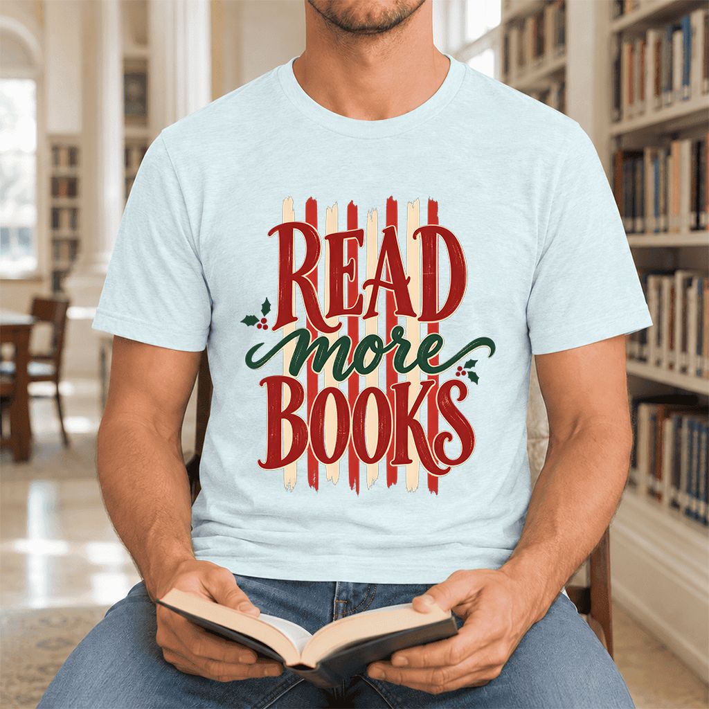 Read More Books Ultra-Soft Cotton T-Shirt | Christmas Book Lover Gift Heather Ice Blue