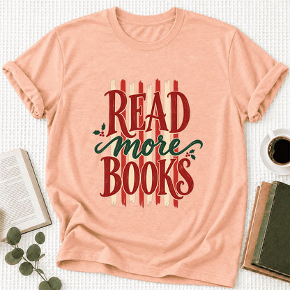 Read More Books Ultra-Soft Cotton T-Shirt | Christmas Book Lover Gift Heather Peach