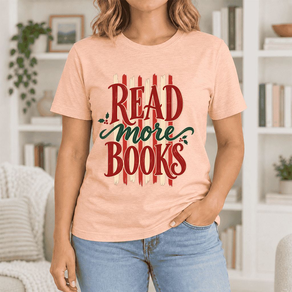 Read More Books Ultra-Soft Cotton T-Shirt | Christmas Book Lover Gift Heather Peach